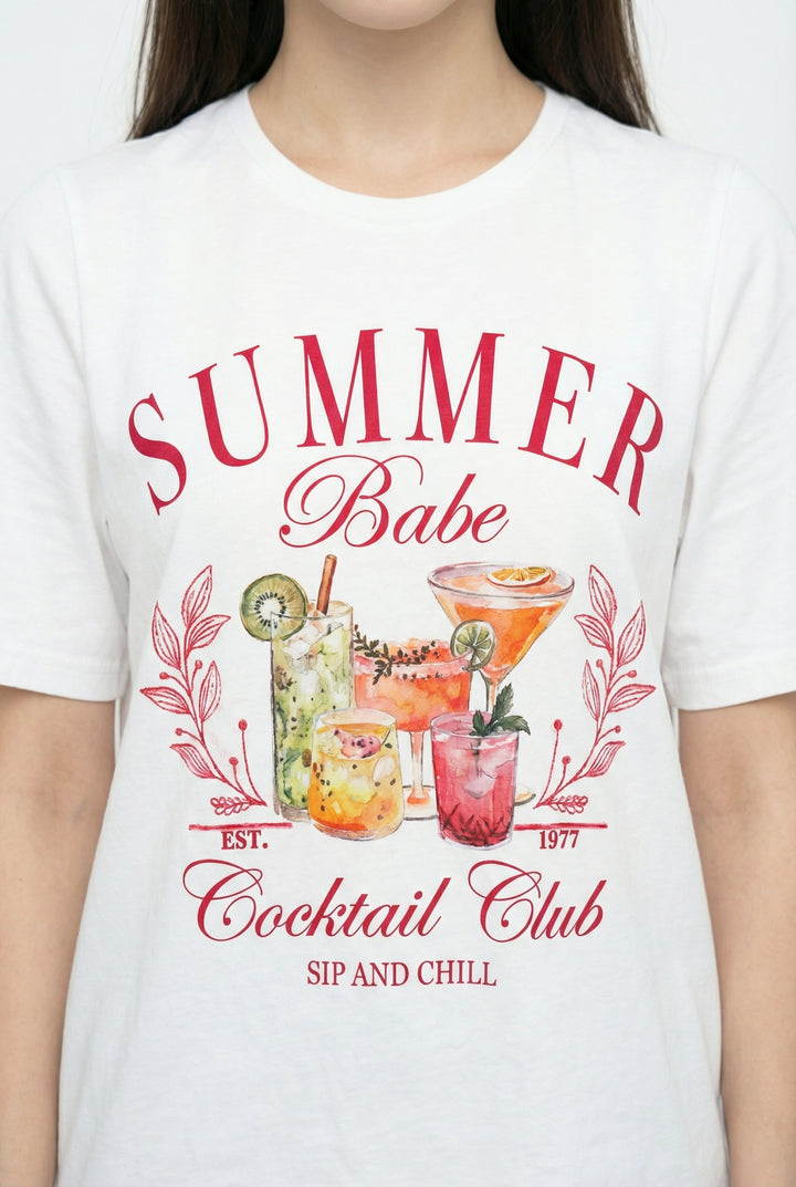 Summer Babe Baskılı Oversize Tişört Ekru