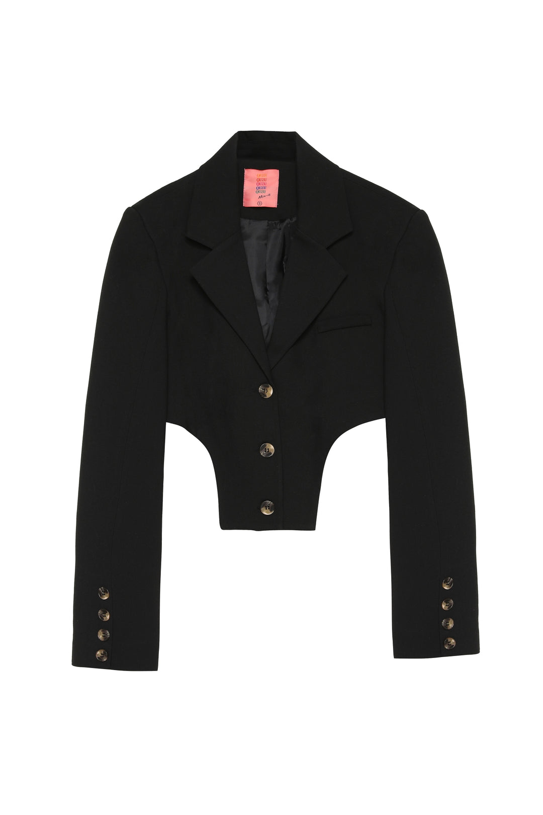 Asymmetrical Buttoned Crop Blazer Jacket Black