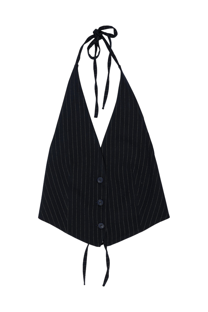 Boyundan Bağlamalı Sırt Dekolteli Yelek Lacivert