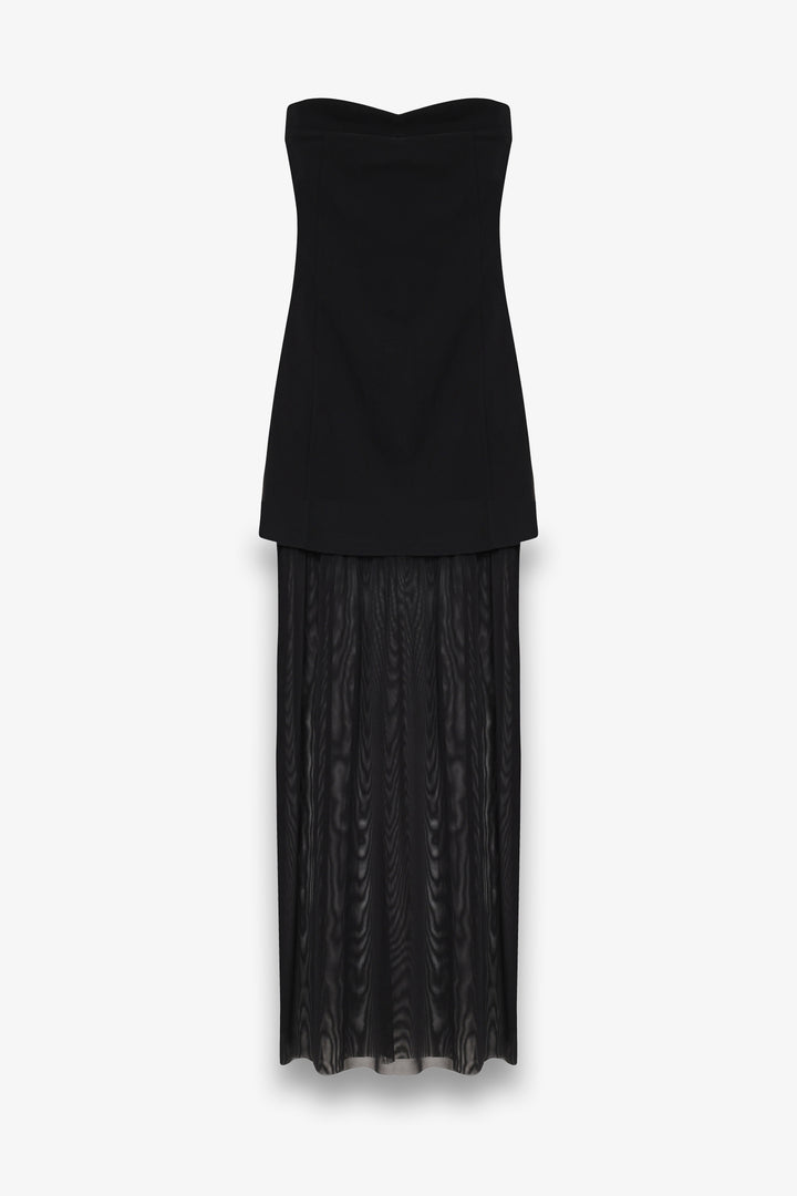 Straplez Kombine Midi Elbise Siyah