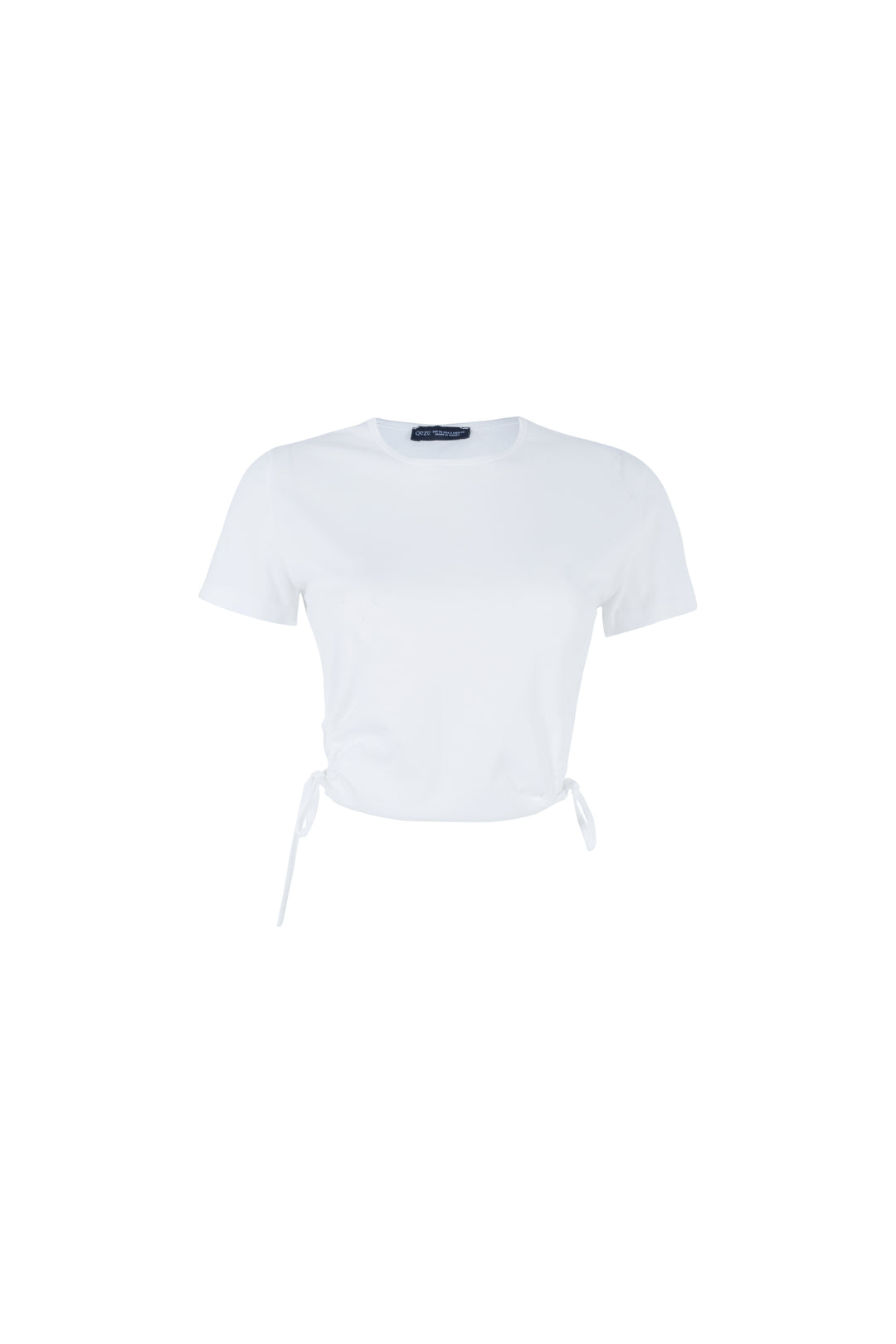 Yanları Büzgülü Dekolteli Tişört Beyaz