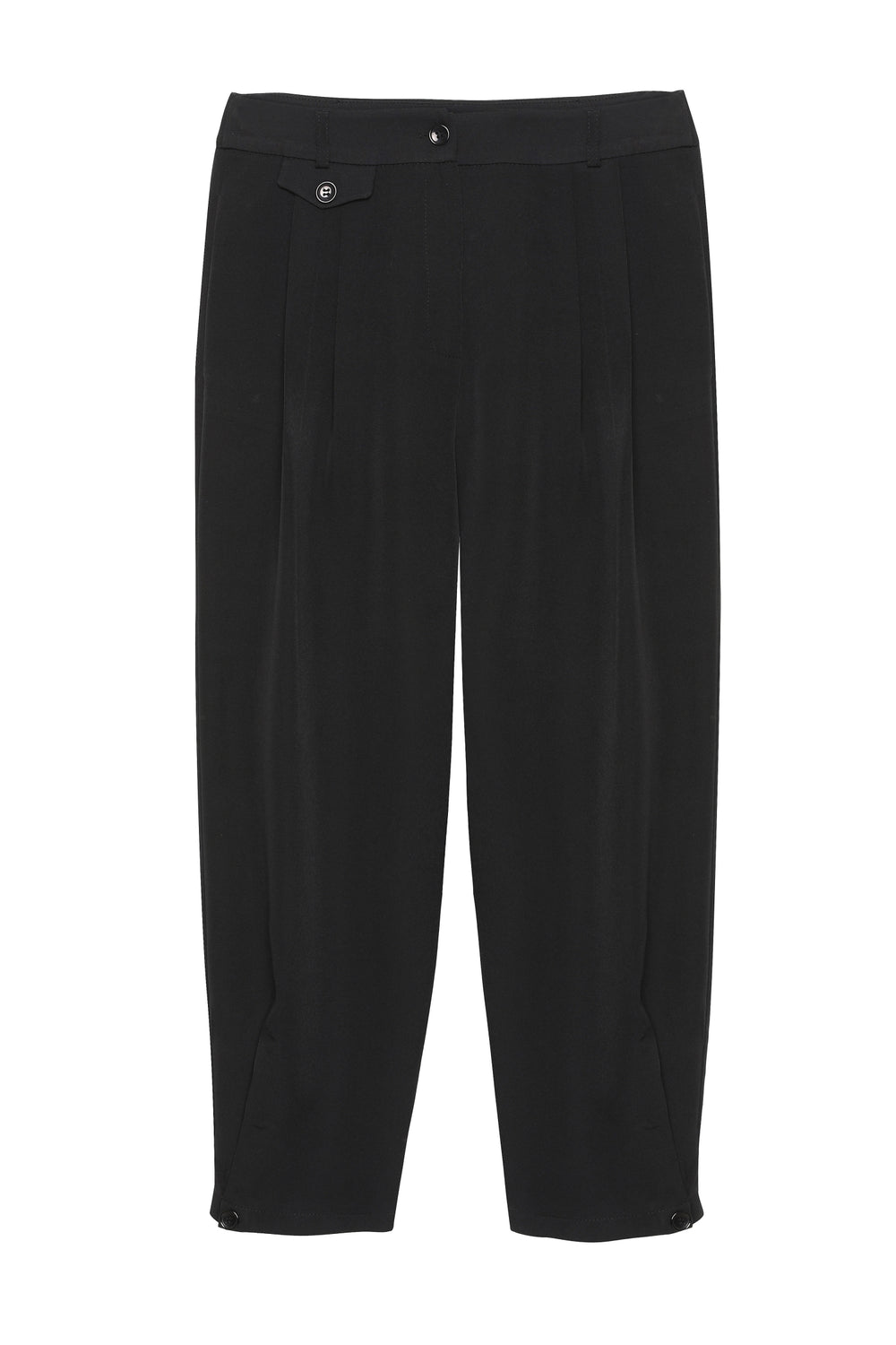 Button Detailed High Waist Trousers Black