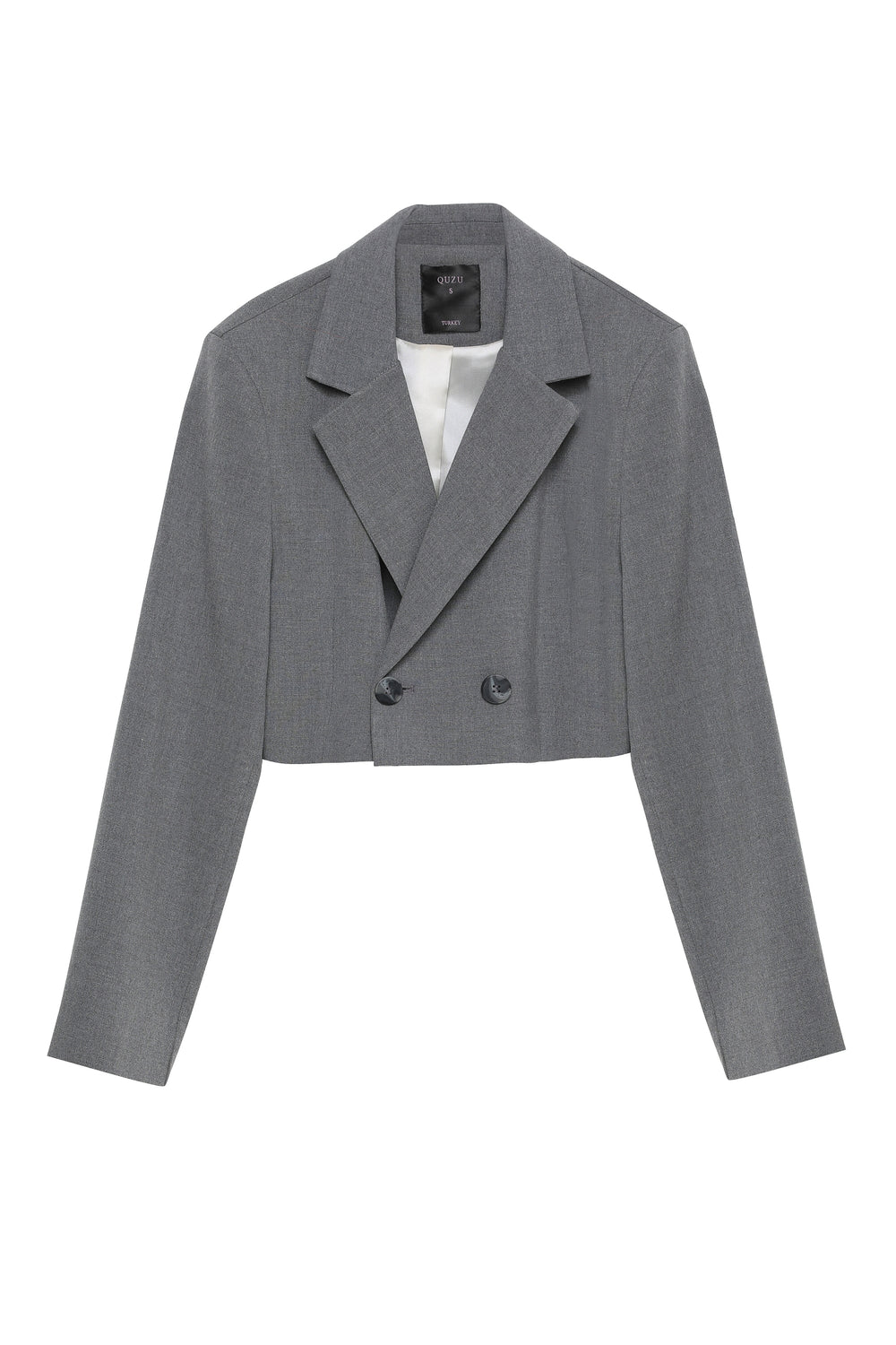 Vatka Detaylı Crop Blazer Ceket Gri