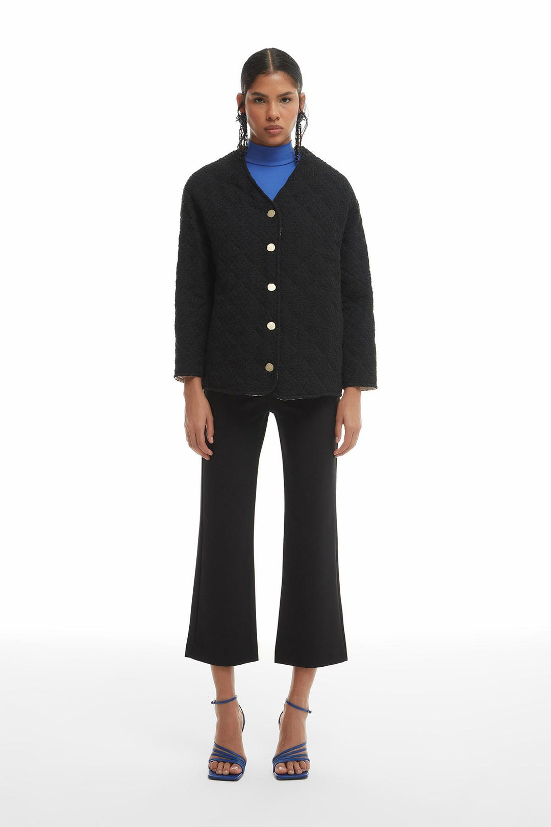 Kapitone Kaftan Kısa Ceket Siyah