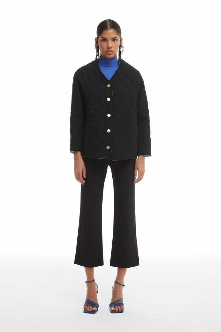 Kapitone Kaftan Kısa Ceket Siyah