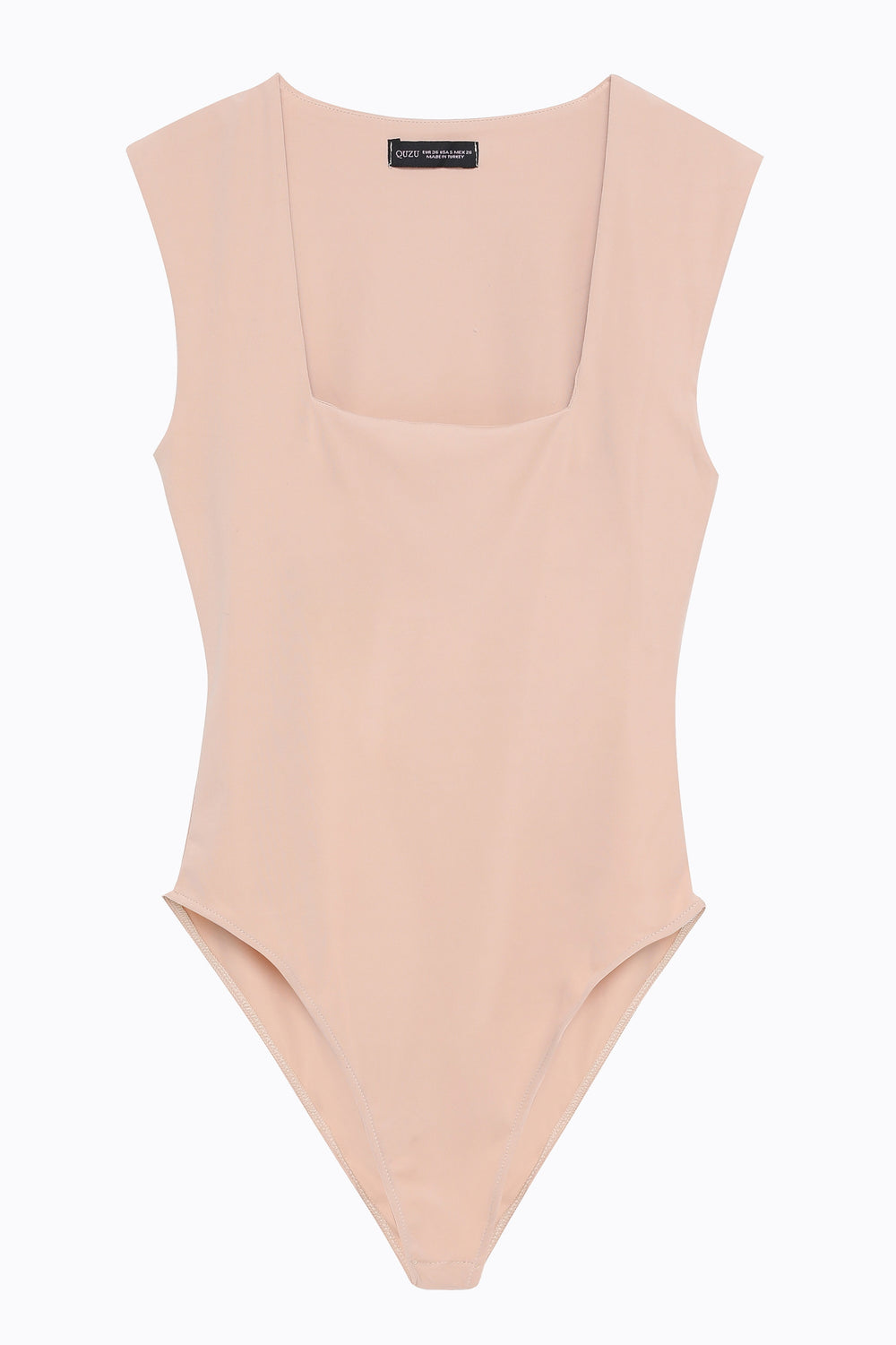 Square Neck Thick Straps Bodysuit Beige