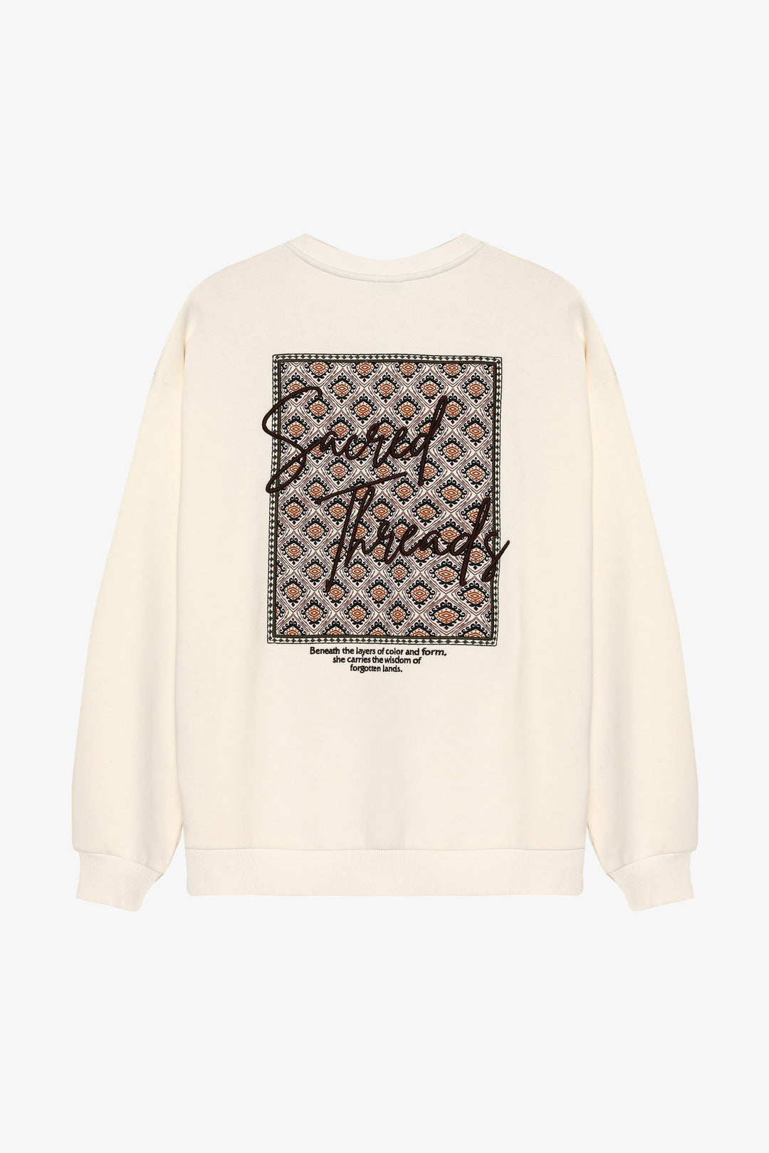 Sırtı Desenli Yazı Nakışlı Oversize Sweatshirt Ekru