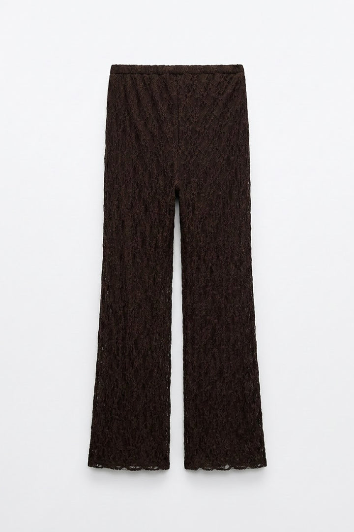 Bol Paça Şortlu Dantel Pantolon Kahverengi