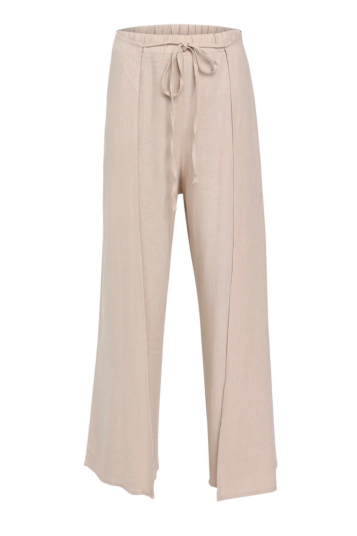 Slit Detailed Linen Trousers Beige