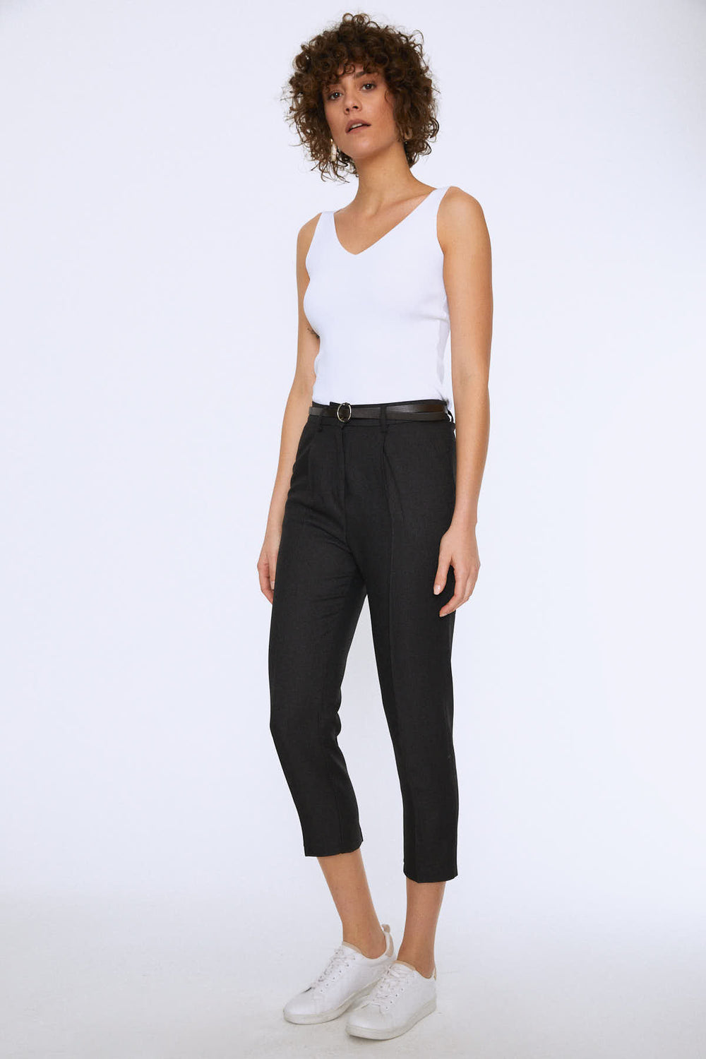 High Waist Belted Trousers Black