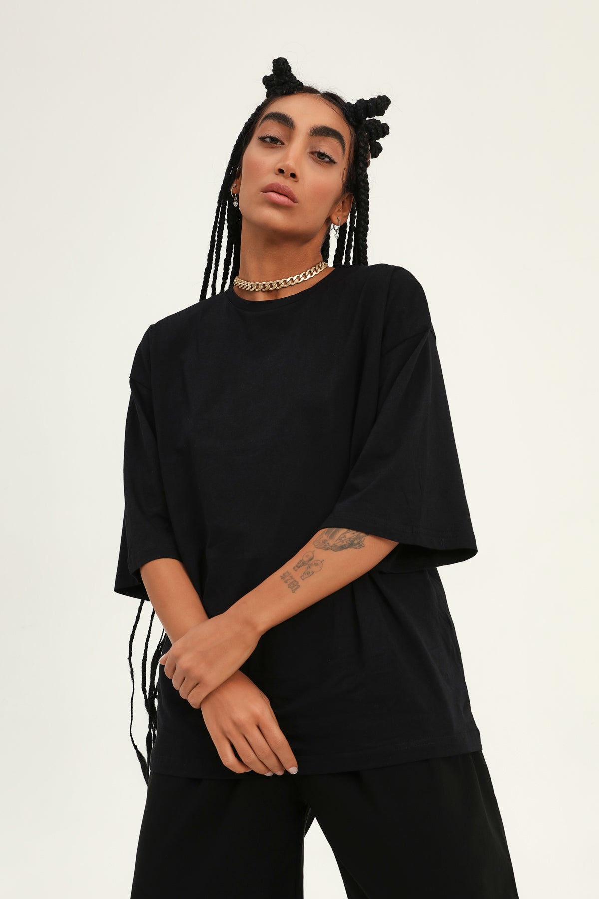 Trojan Sleeve Basic Oversize T-Shirt Black