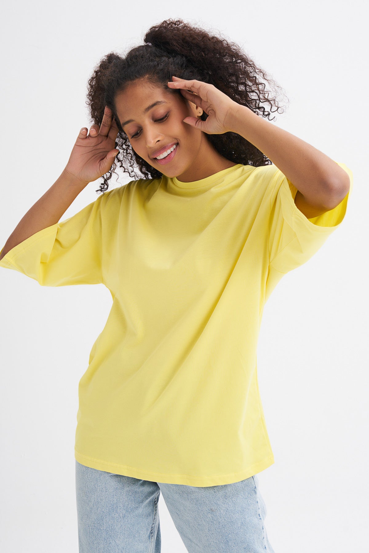 Trojan Sleeve Basic Oversize T-Shirt Yellow