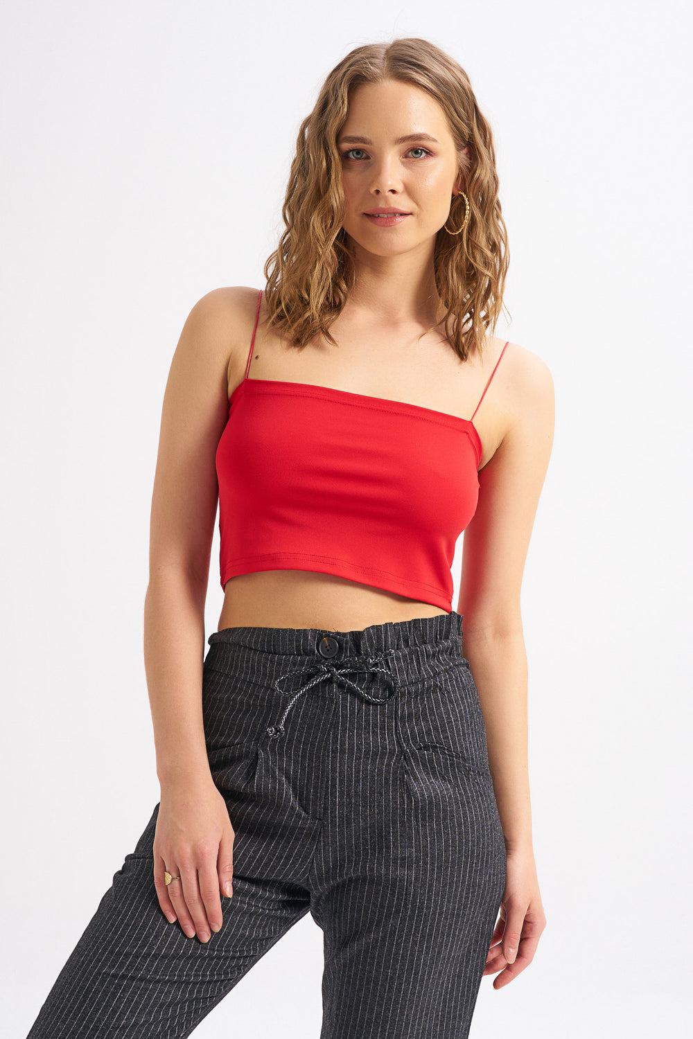 Rope Strap Crop Blouse Red