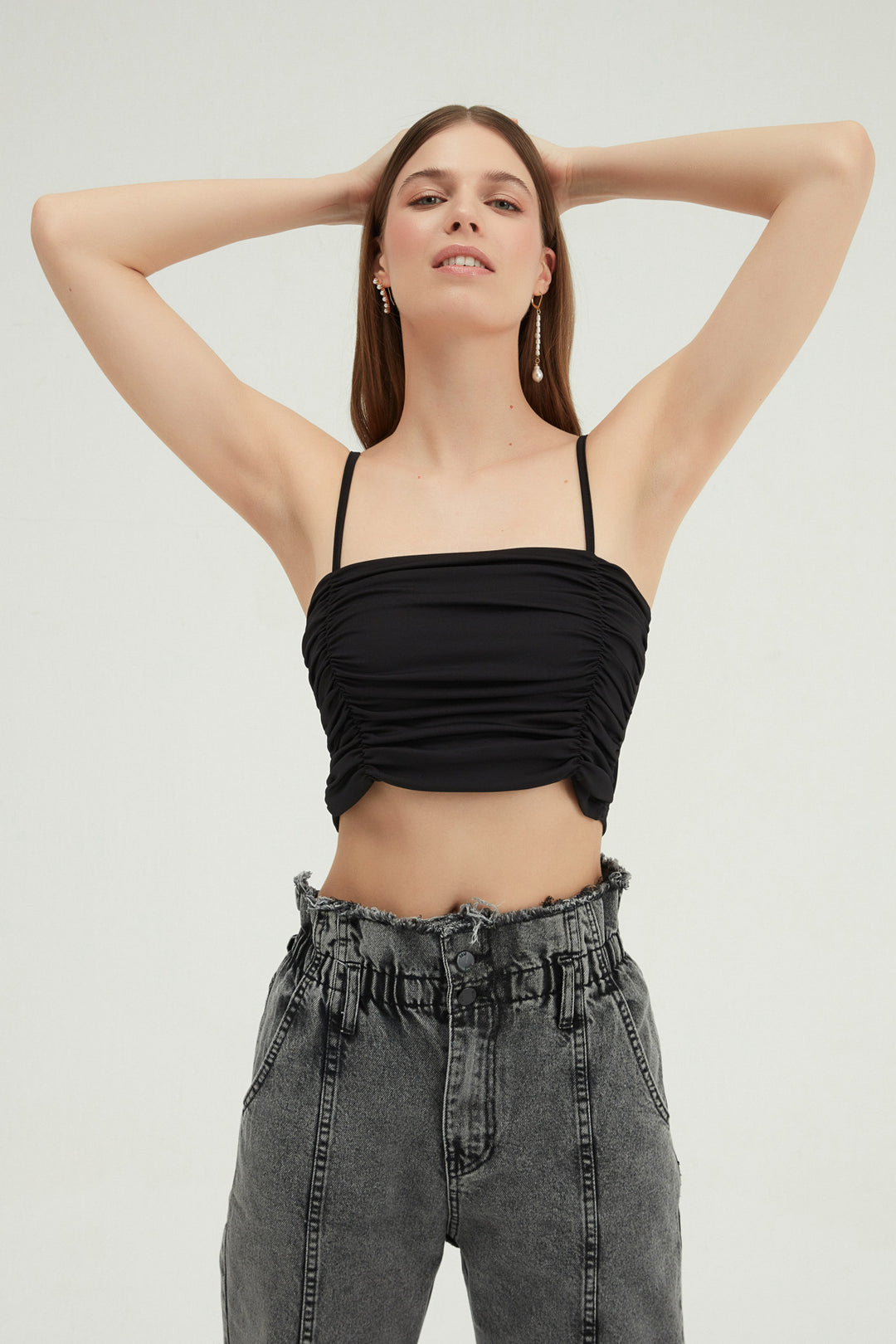 Thin Strapped Gippie Crop Blouse Black