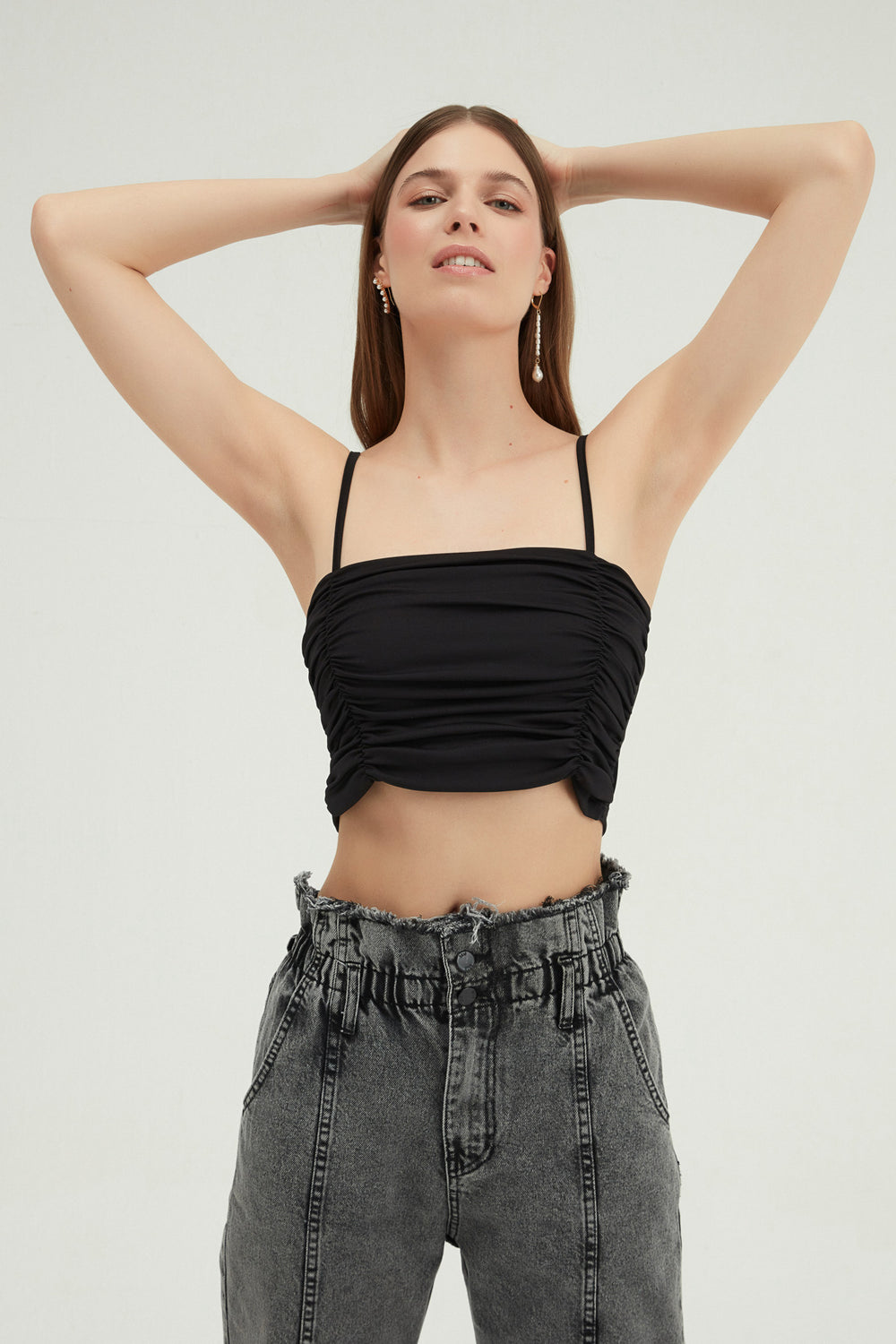 Thin Strapped Gippie Crop Blouse Black