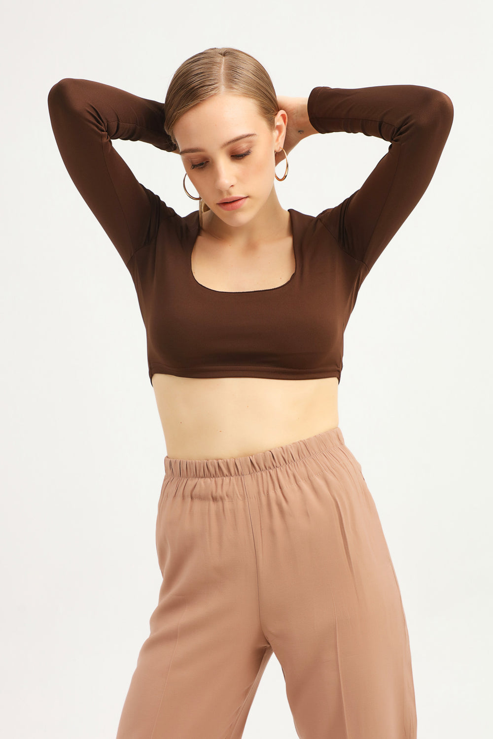 Square Neck Crop Blouse Dark Brown