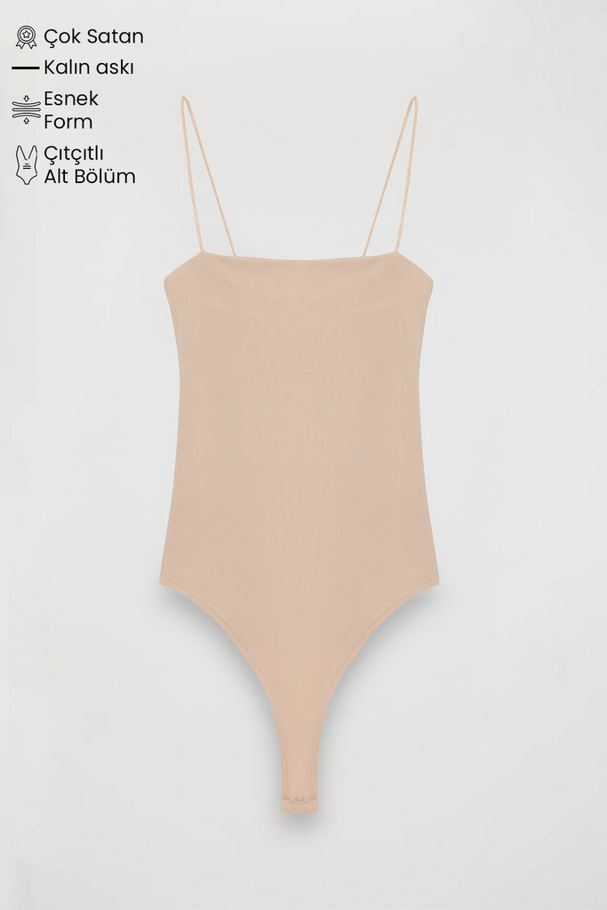 Askılı Bodysuit Bej