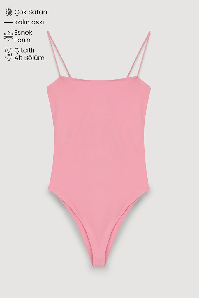 Askılı Bodysuit Pembe