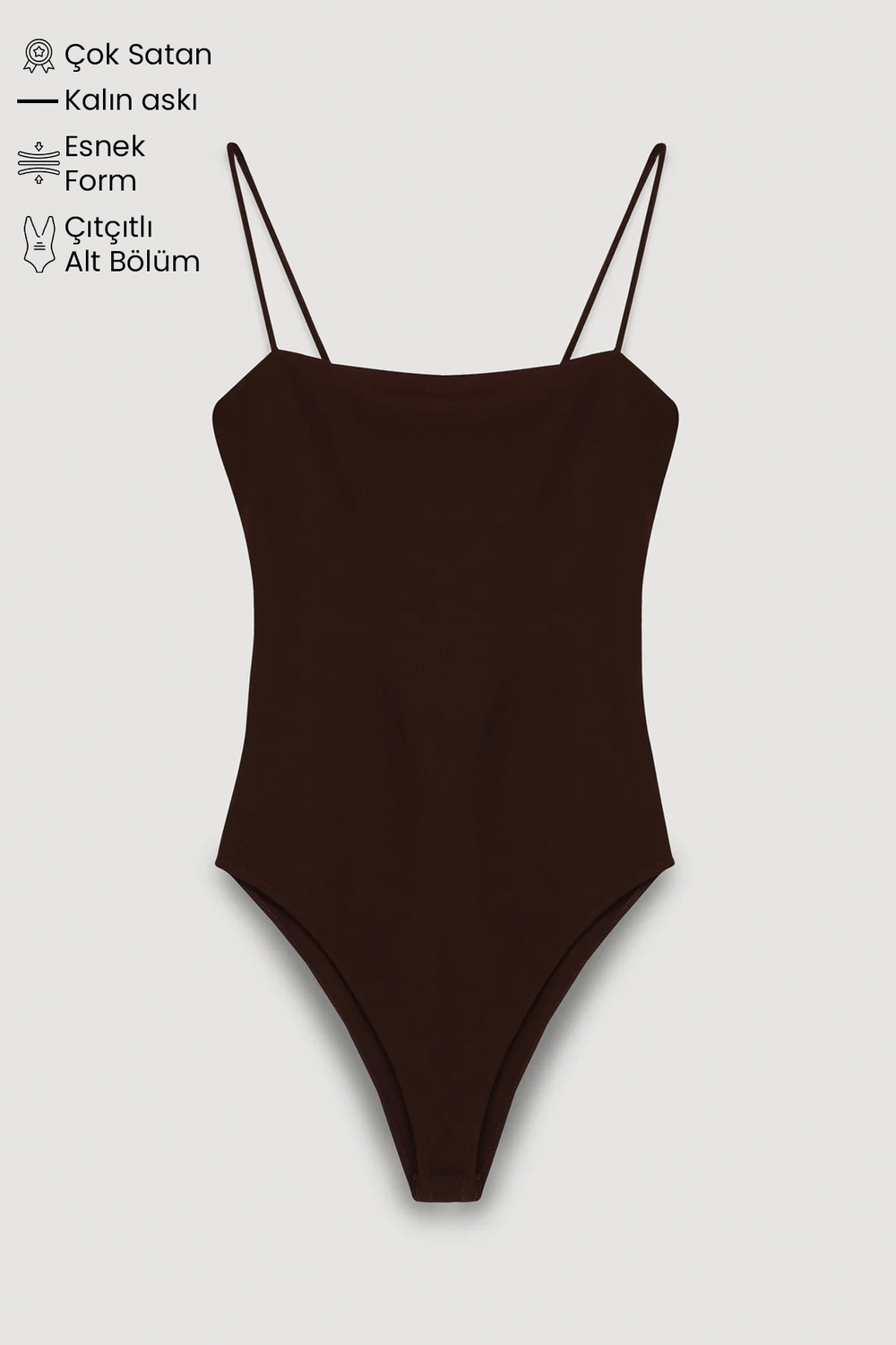 Askılı Bodysuit Koyu Kahve