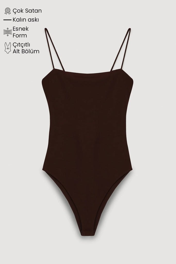 Askılı Bodysuit Koyu Kahve