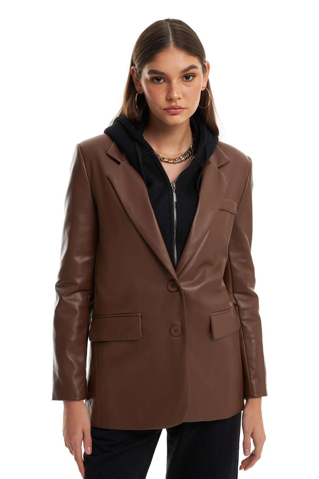 Blazer Deri Ceket Kahverengi
