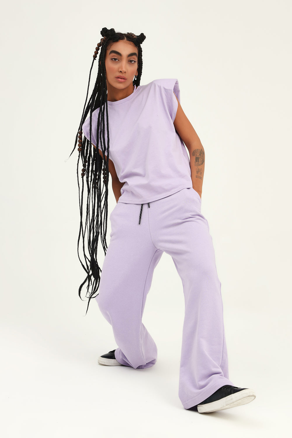 Elastic Waist Wide Leg Tracksuit Lilac