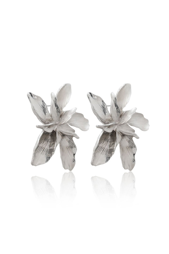Asimetrik Çiçek Küpe Silver