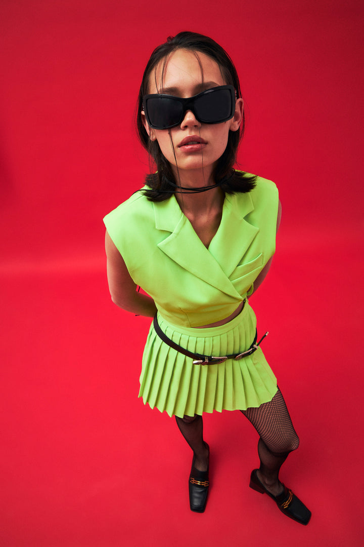 Tie Detailed Crop Vest Neon Green