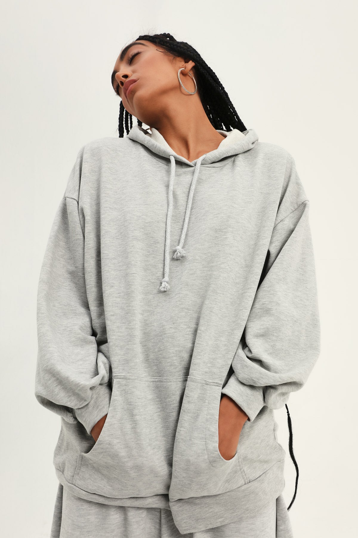 Kangaroo Pocket Hooded Sweatshirt Light Gray