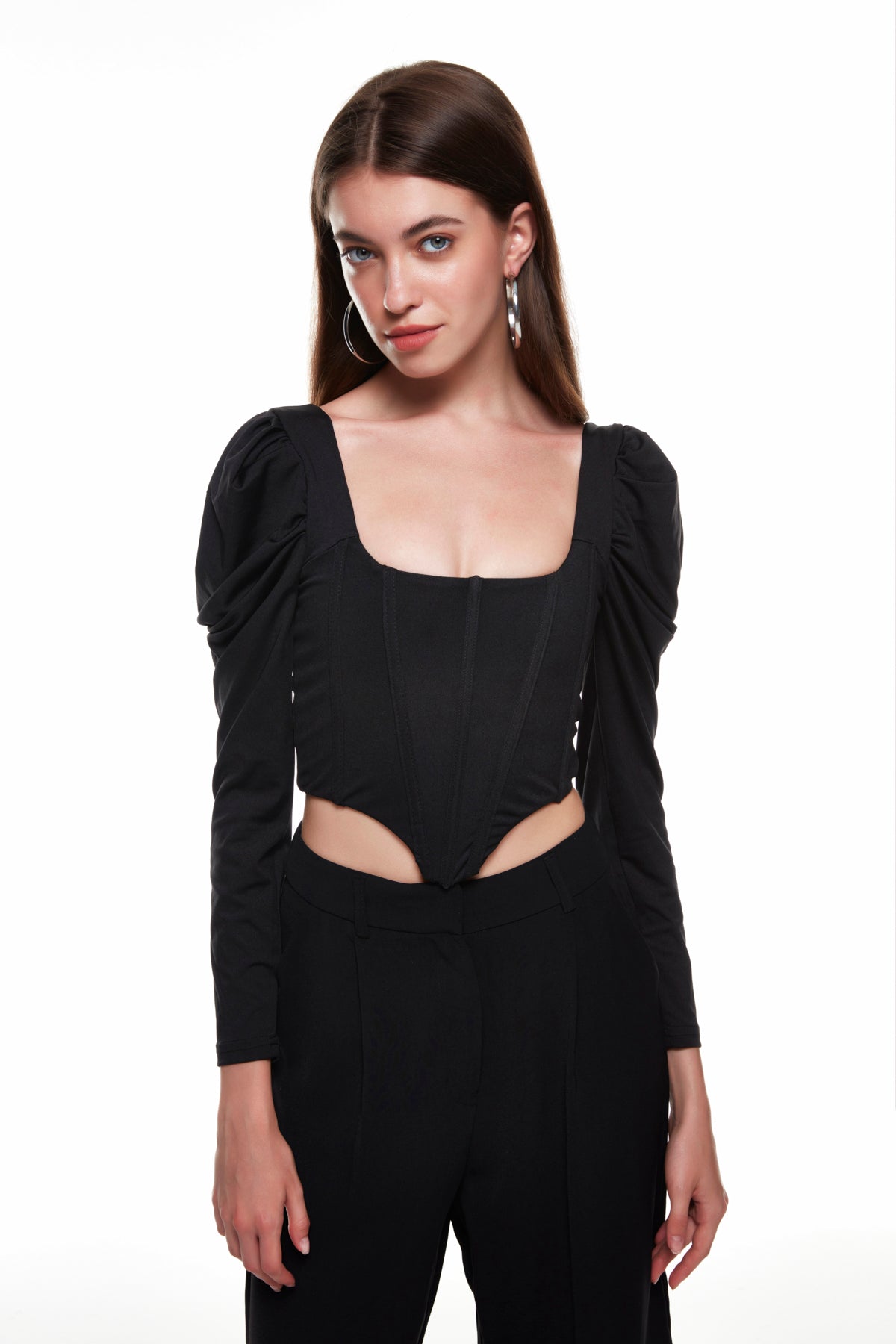 Tie Back Balloon Sleeve Blouse Black