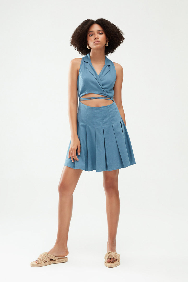 Cut Out Bağlamalı Elbise İndigo