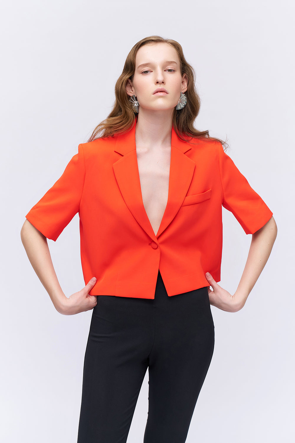 Short Sleeve Crop Blazer Jacket Orange