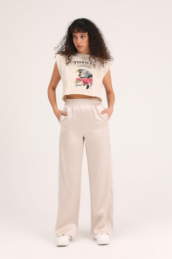 Beli Lastikli Saten Pantolon Bej