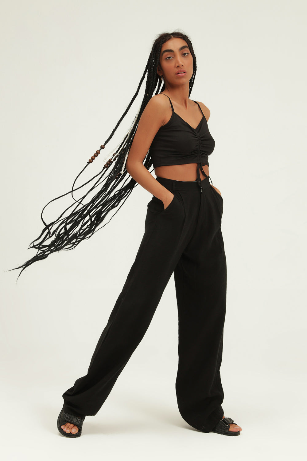 Yüksel Waist Wide Leg Trousers Black