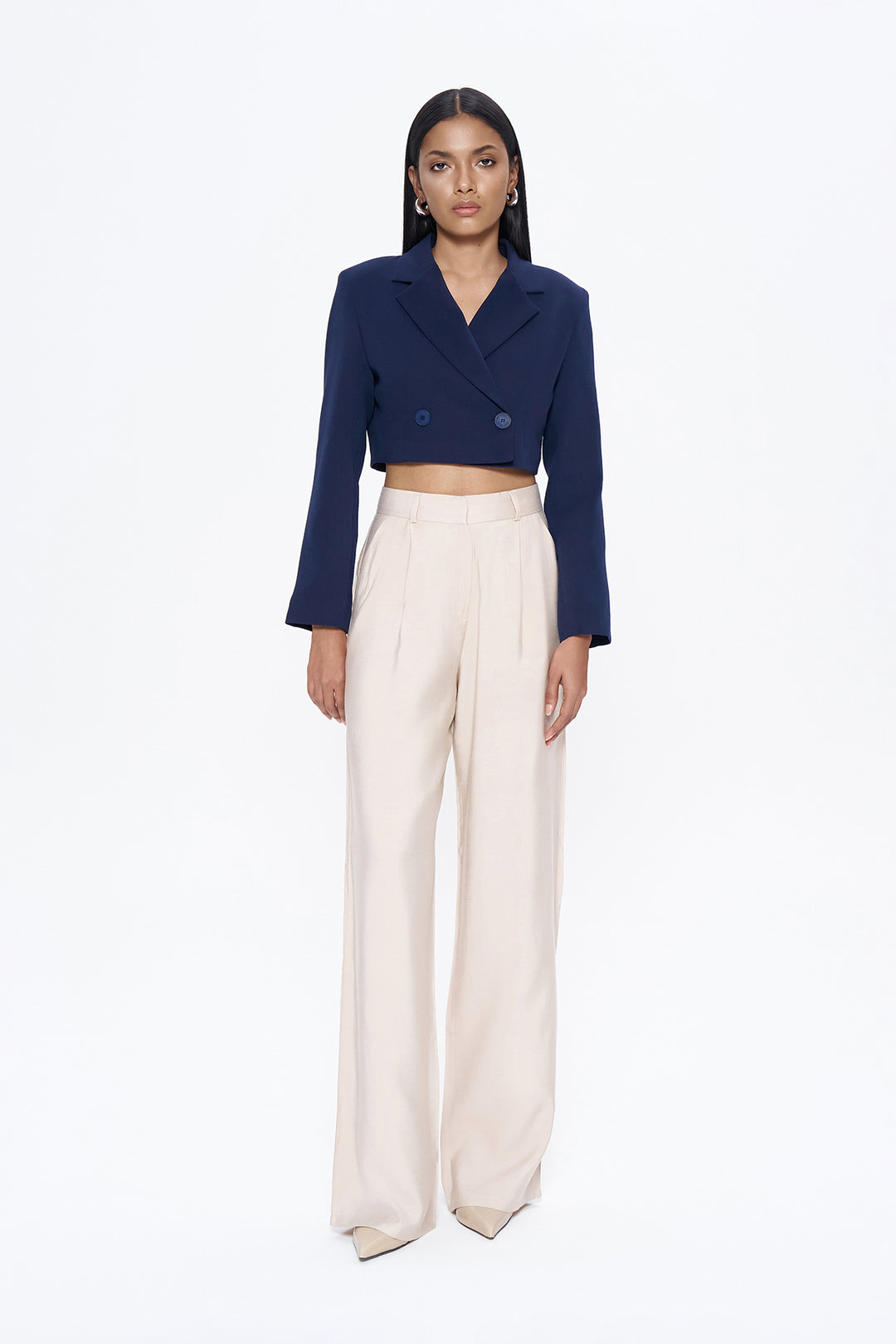 Yüksel Waist Wide Leg Trousers Stone