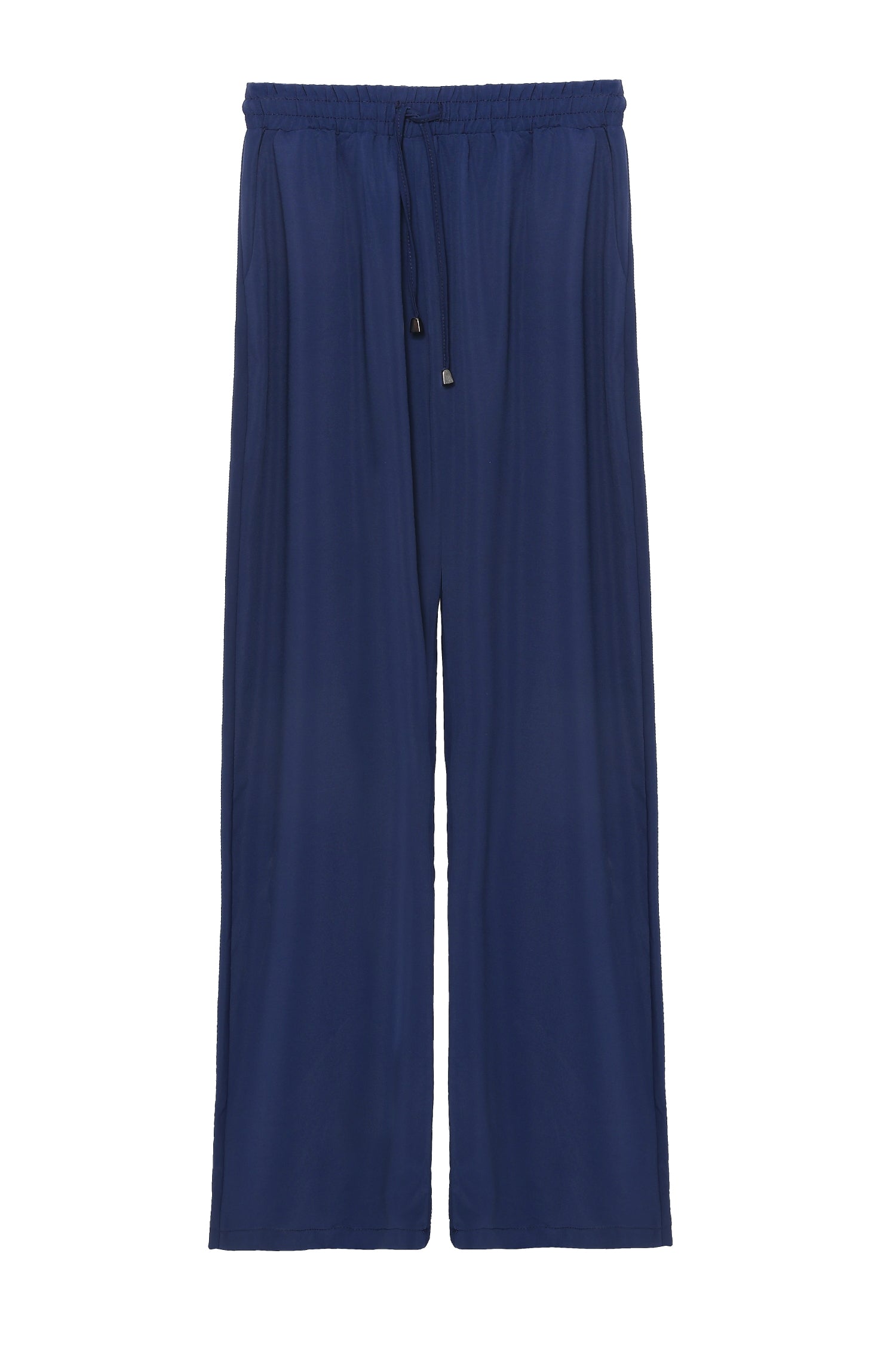 Elastic Waist Wide Leg Trousers Navy Blue