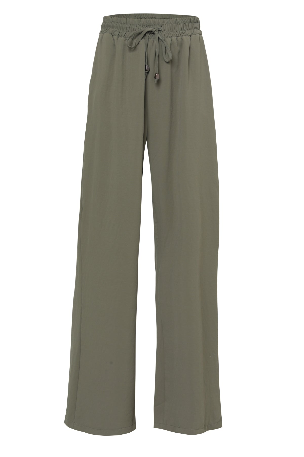 Elastic Waist Wide Leg Trousers Khaki