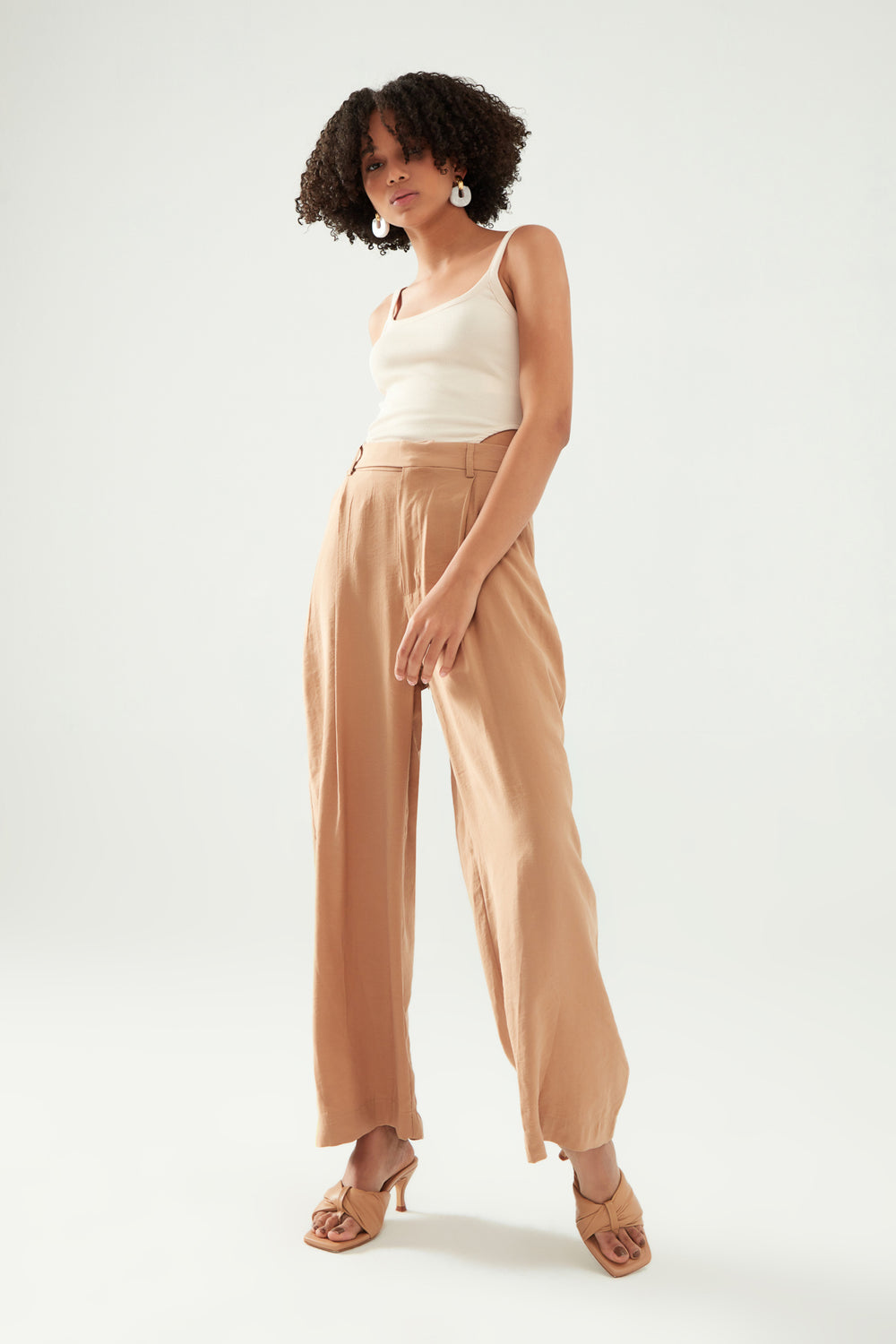 Yüksek Bel Palazzo Pantolon Camel