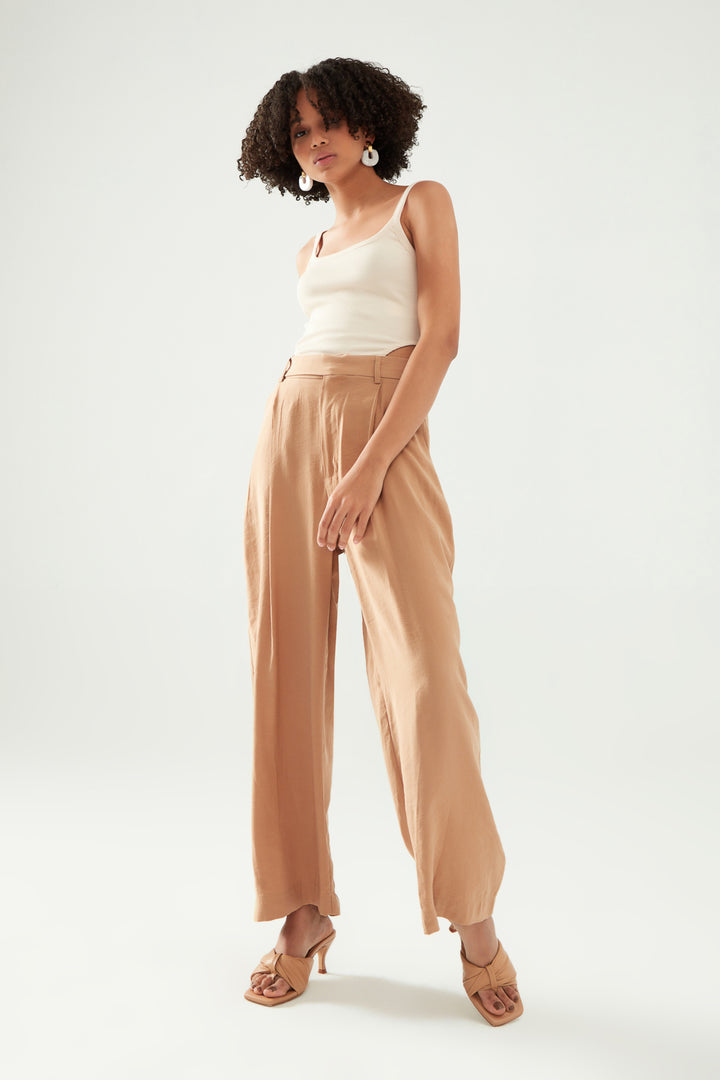 Yüksek Bel Palazzo Pantolon Camel