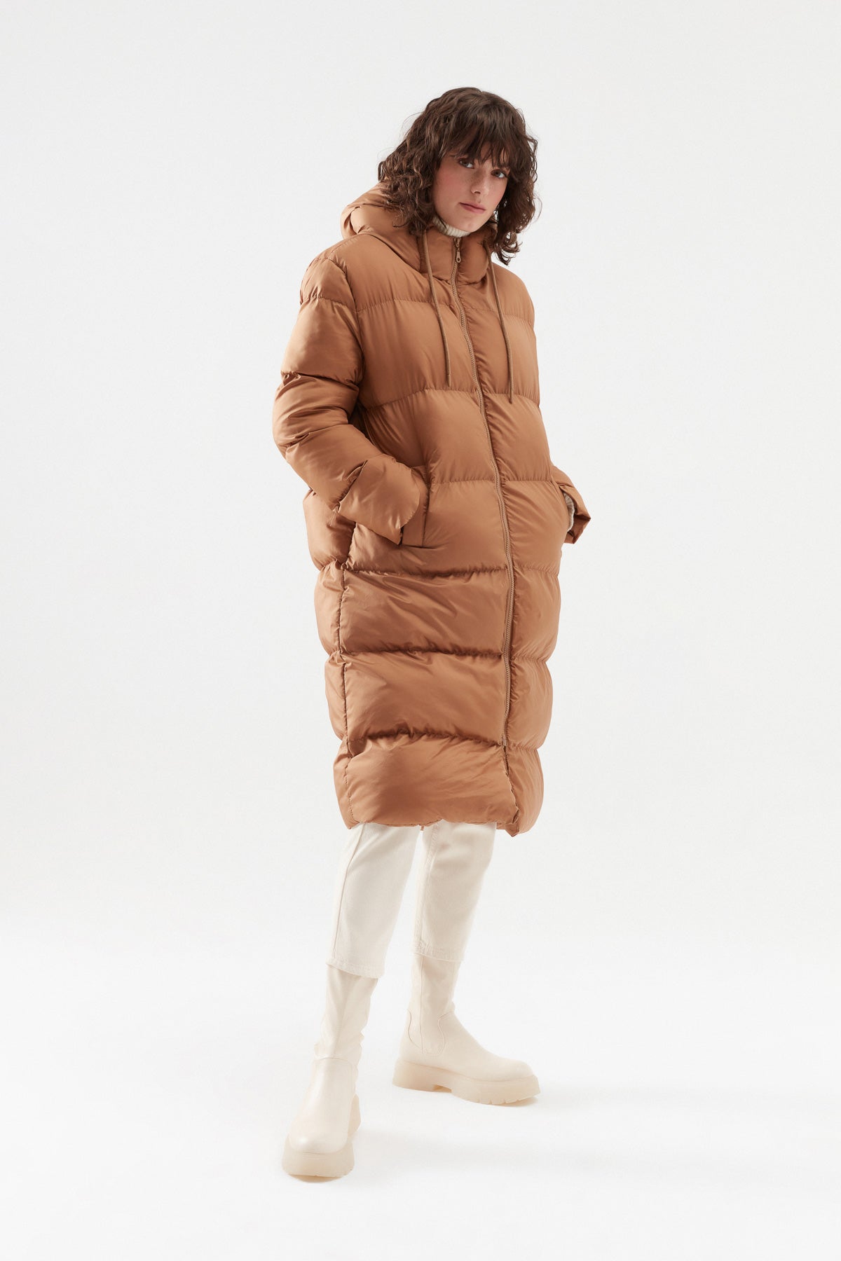 Hooded Long Inflatable Coat Camel