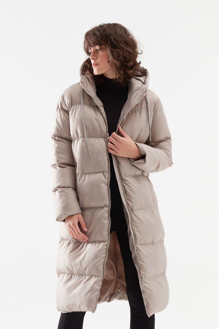 Hooded Long Inflatable Coat Stone