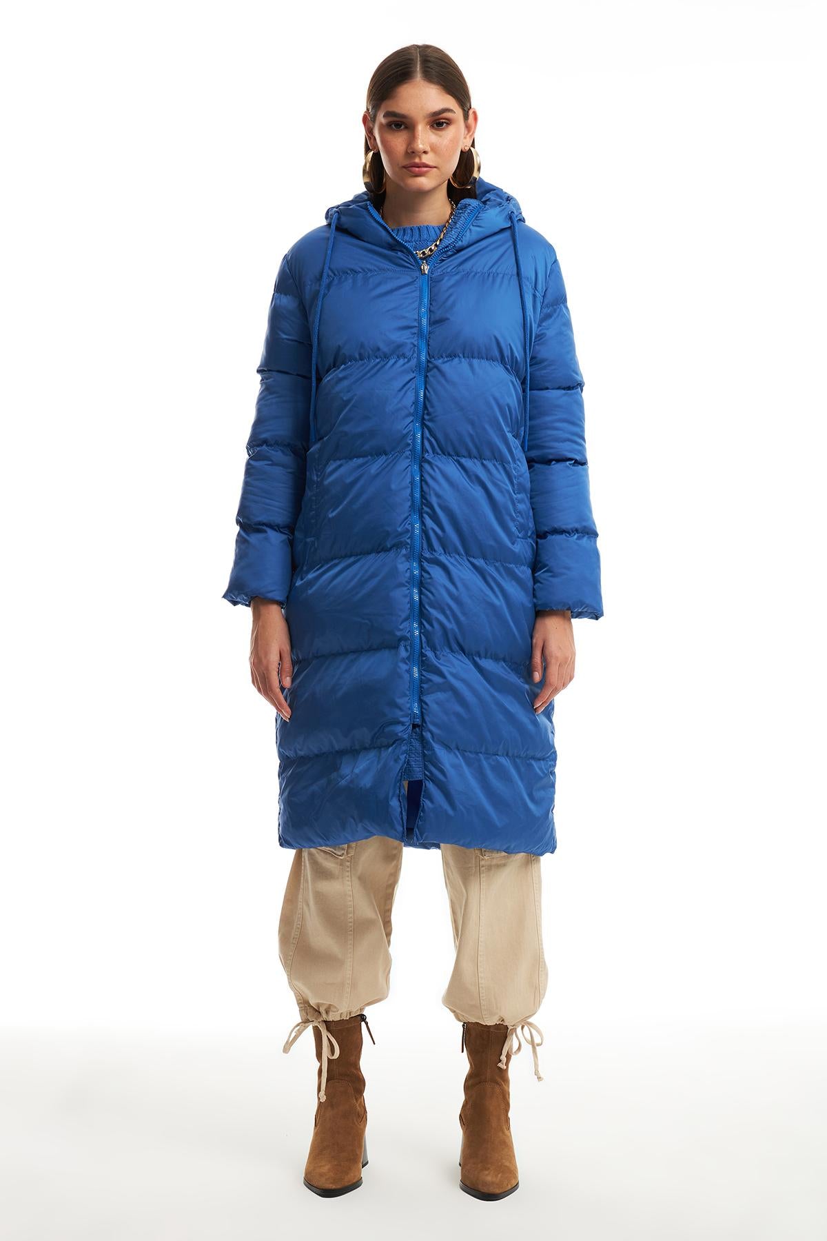 Hooded Long Inflatable Coat Indigo