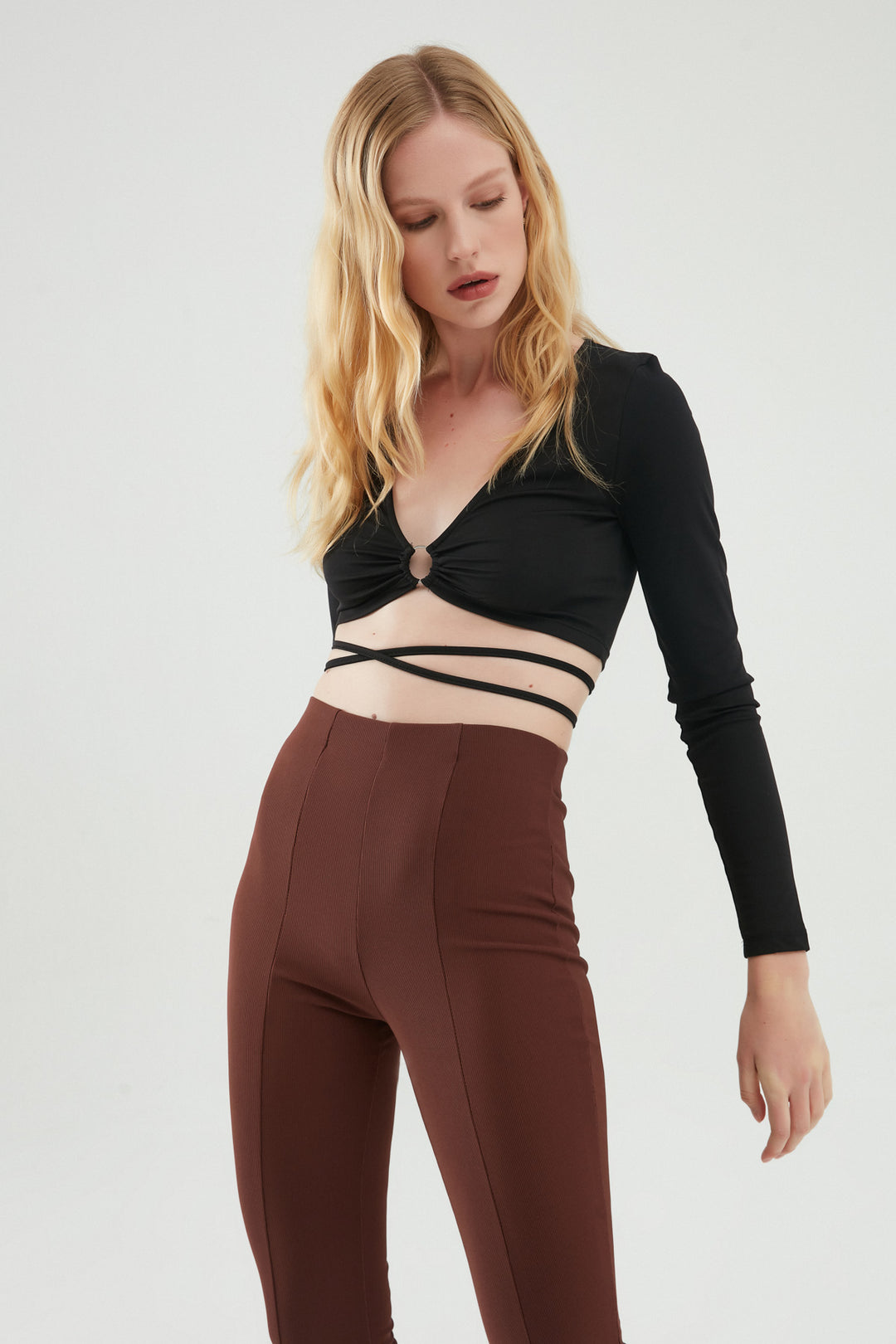 Low-cut V-Neck Blouse Black