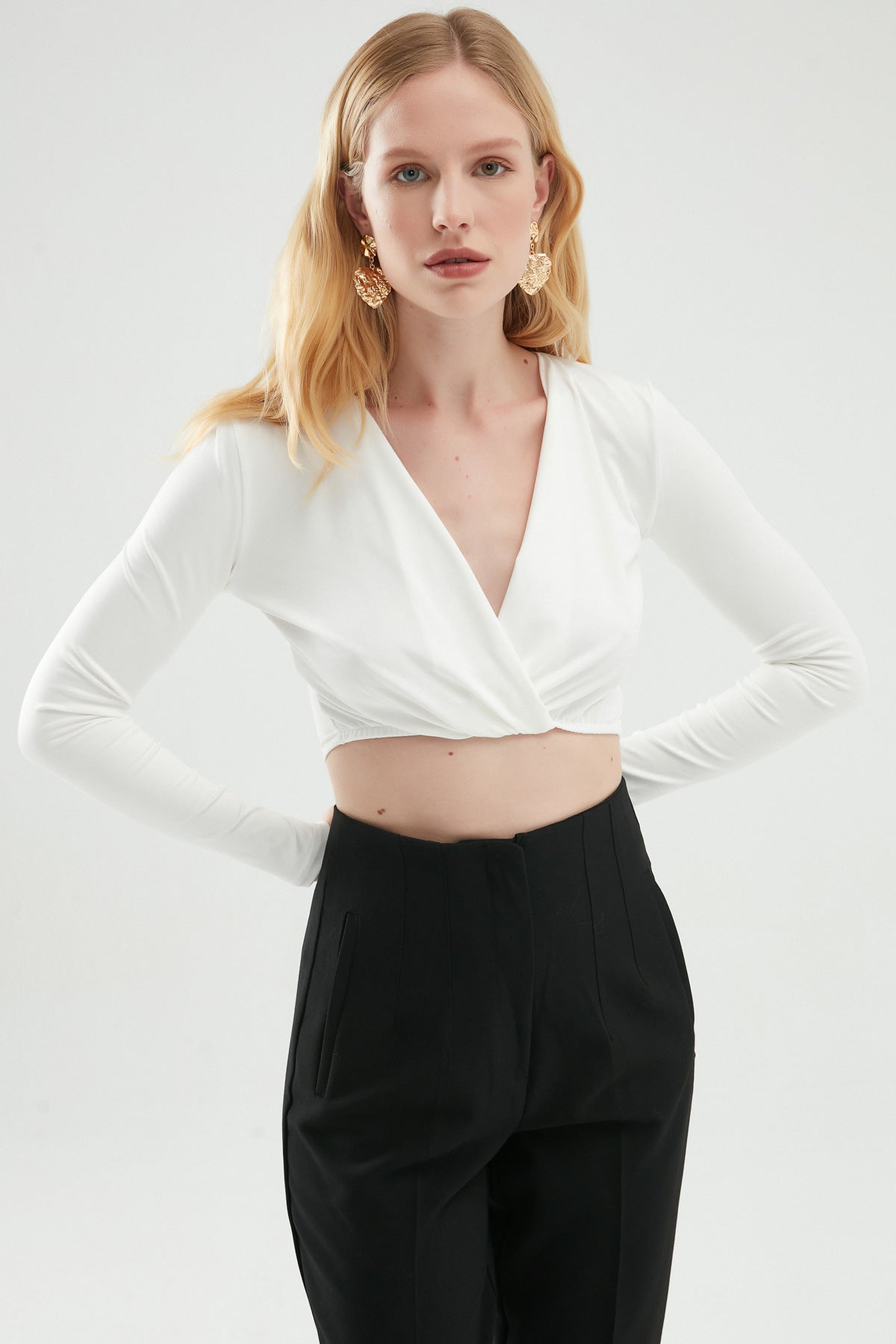 Double Breasted Crop Blouse White