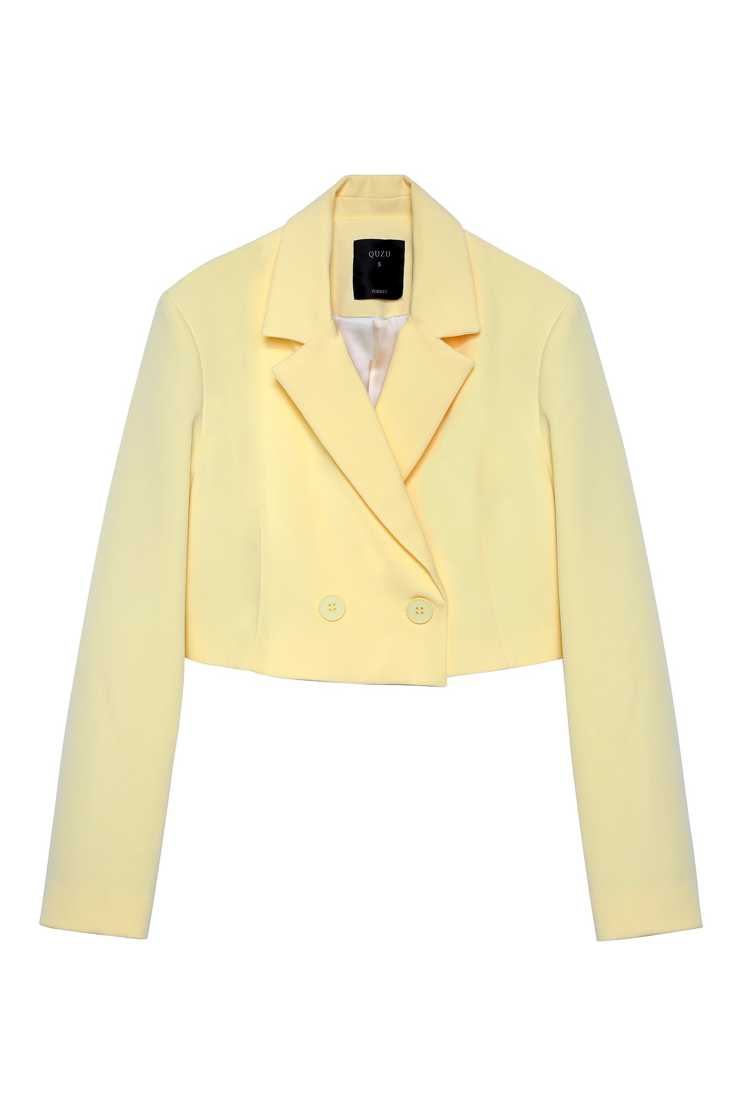 Kruvaze Crop Blazer Ceket Sarı