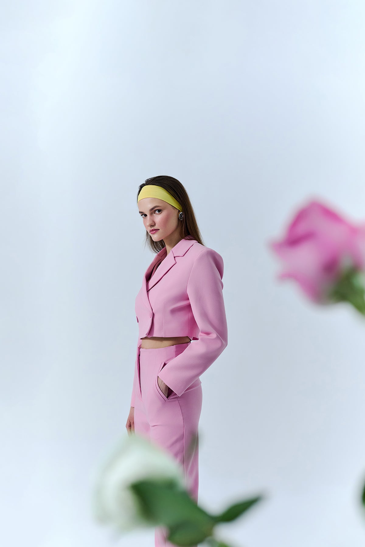 Double Breasted Crop Blazer Jacket Pink – QUZU
