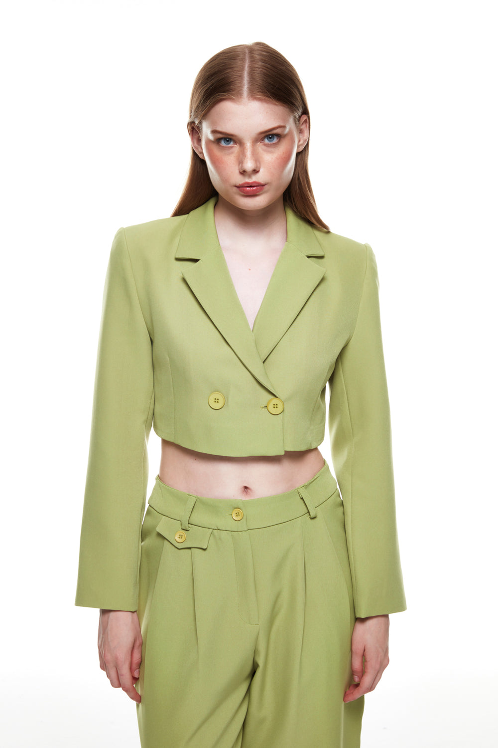 Kruvaze Crop Blazer Ceket Olive