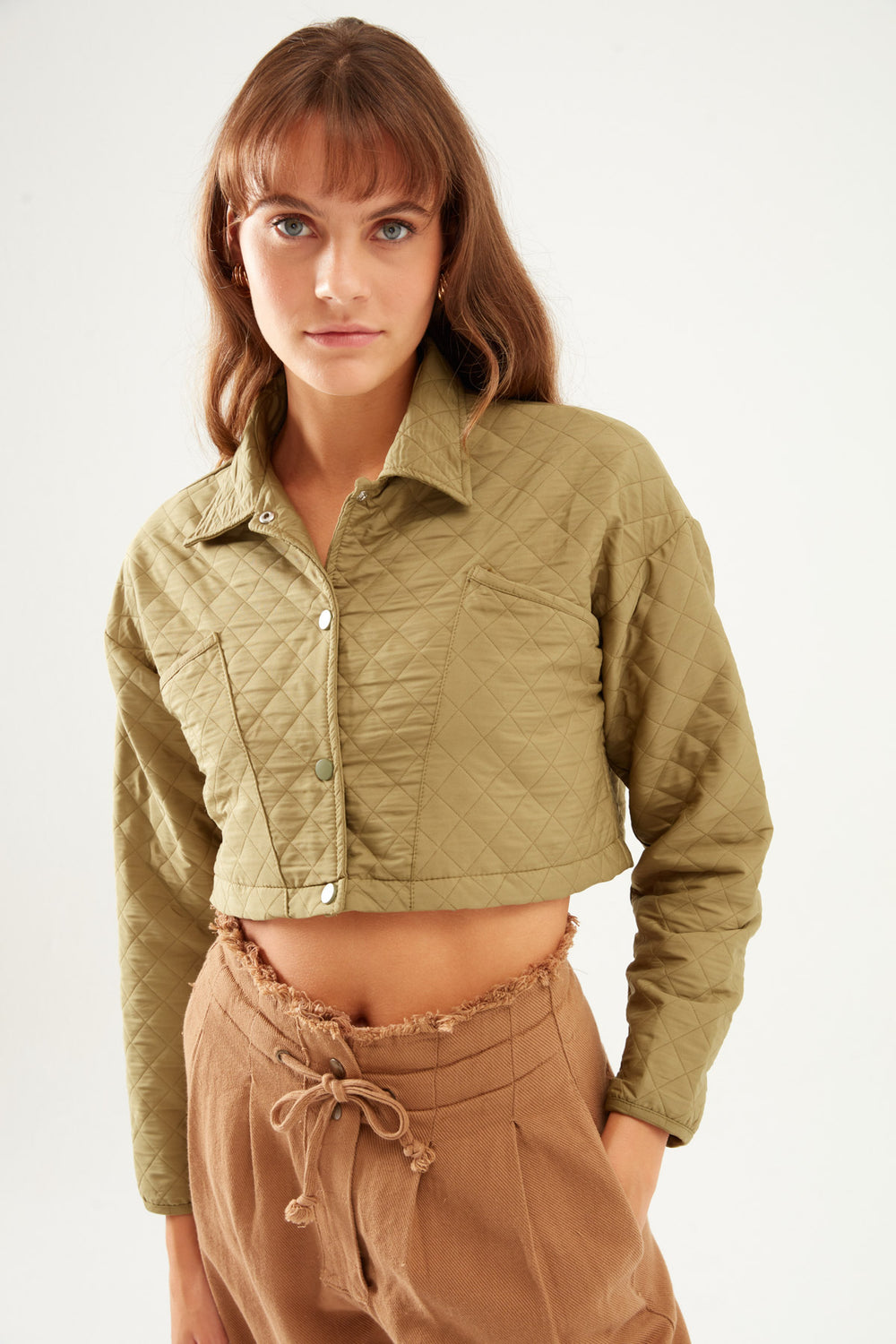 Quilted Crop Jacket Khaki