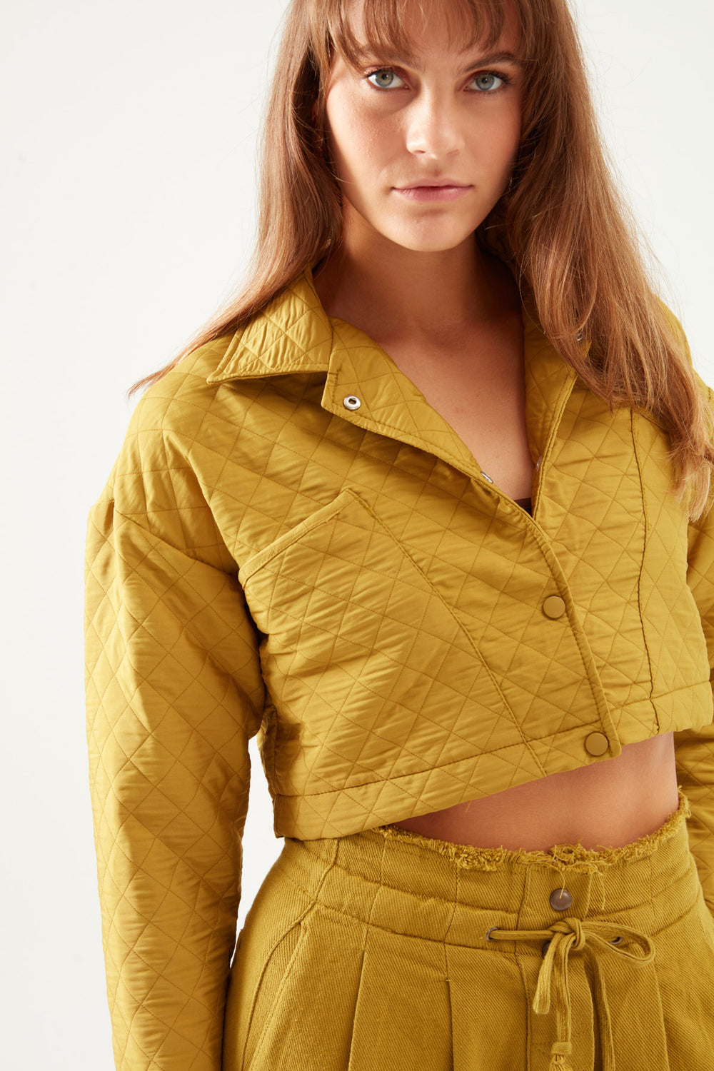 Kapitone Crop Ceket Olive