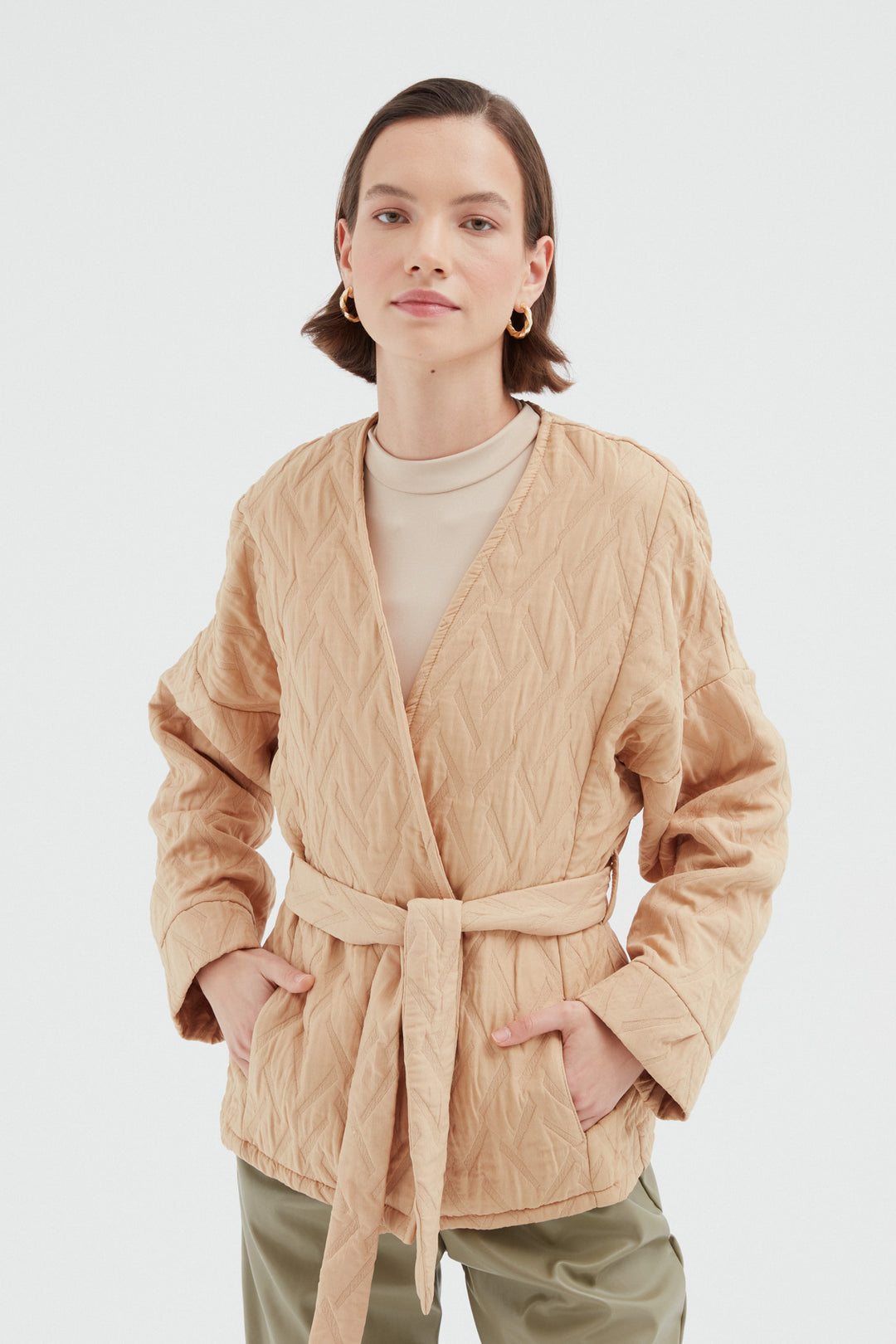 Bound Quilted Jacket Camel